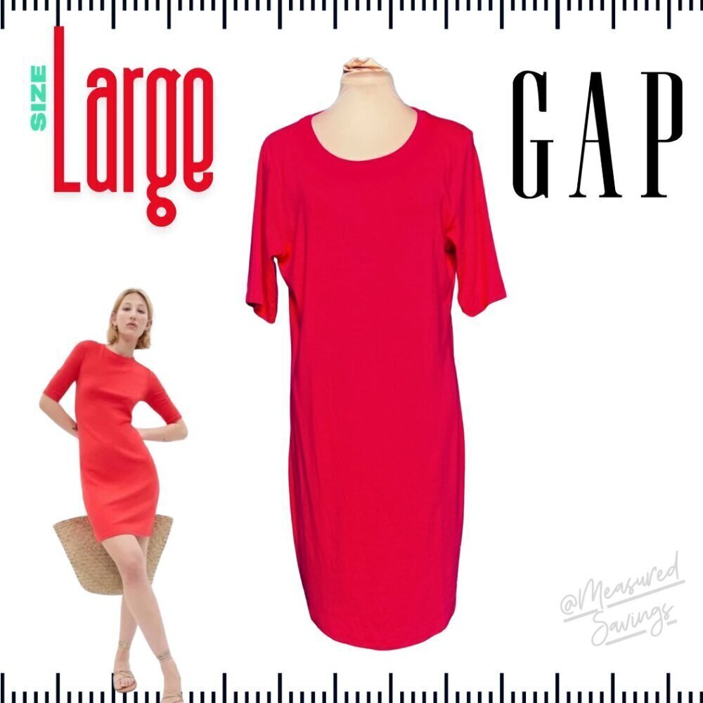 Gap [Large - NWT] Soft Slub Elbow-Length Red Cotton Midi Dress